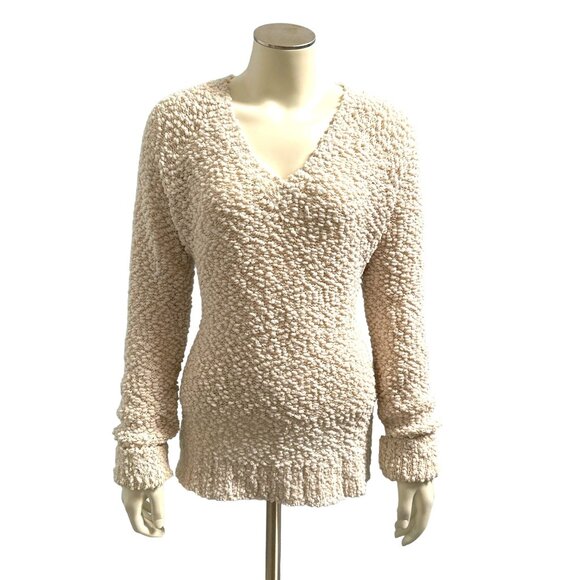 Almost Famous Sweaters - Almost Famous Polyester Acrylic Blend Long Sweater Cream V Neck Pullover Size L